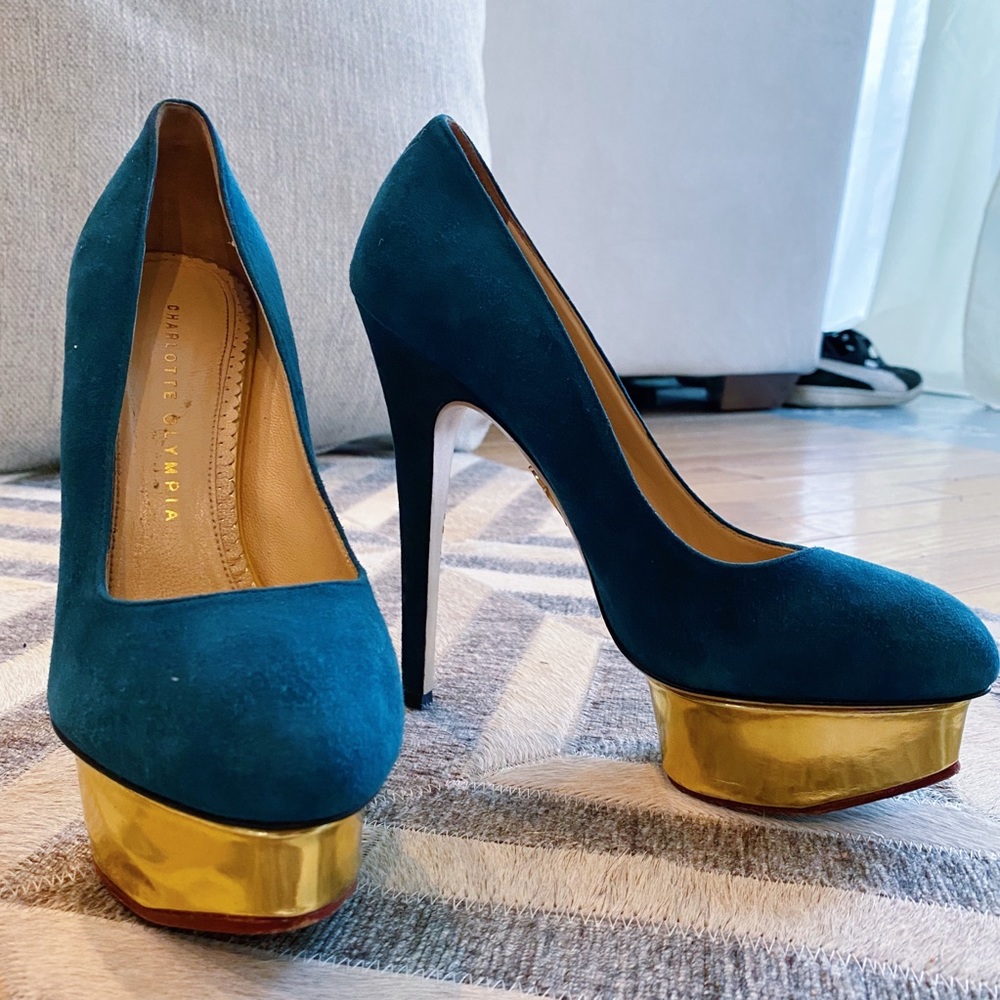 Charlotte Olympia Teal Suede ‘Dolly’ Platform